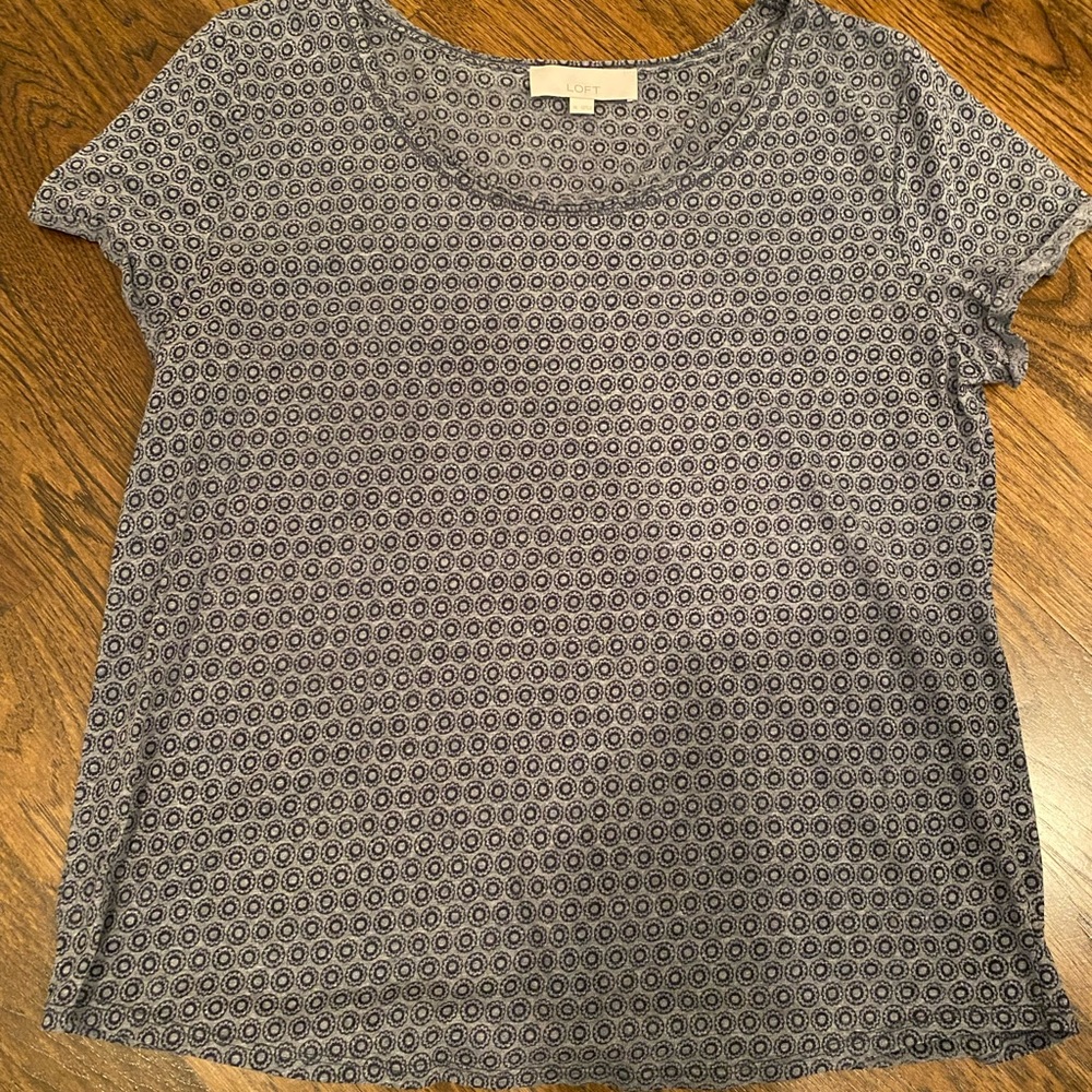 Loft XL scoop neck burnout light floral tee navy dusky blue